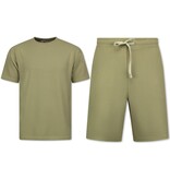 Enos Herr Sommarset - Ribbad Oversized - Tvådelad - Twinset - Set i set - 918 - Brun
