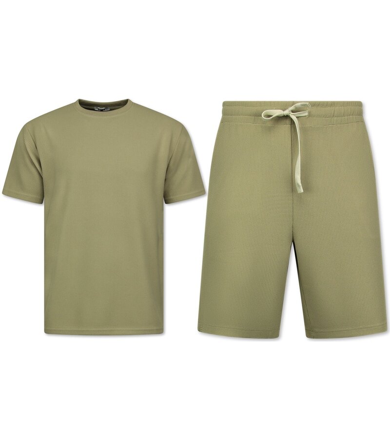 Enos Herr Sommarset - Ribbad Oversized - Tvådelad - Twinset - Set i set - 918 - Brun