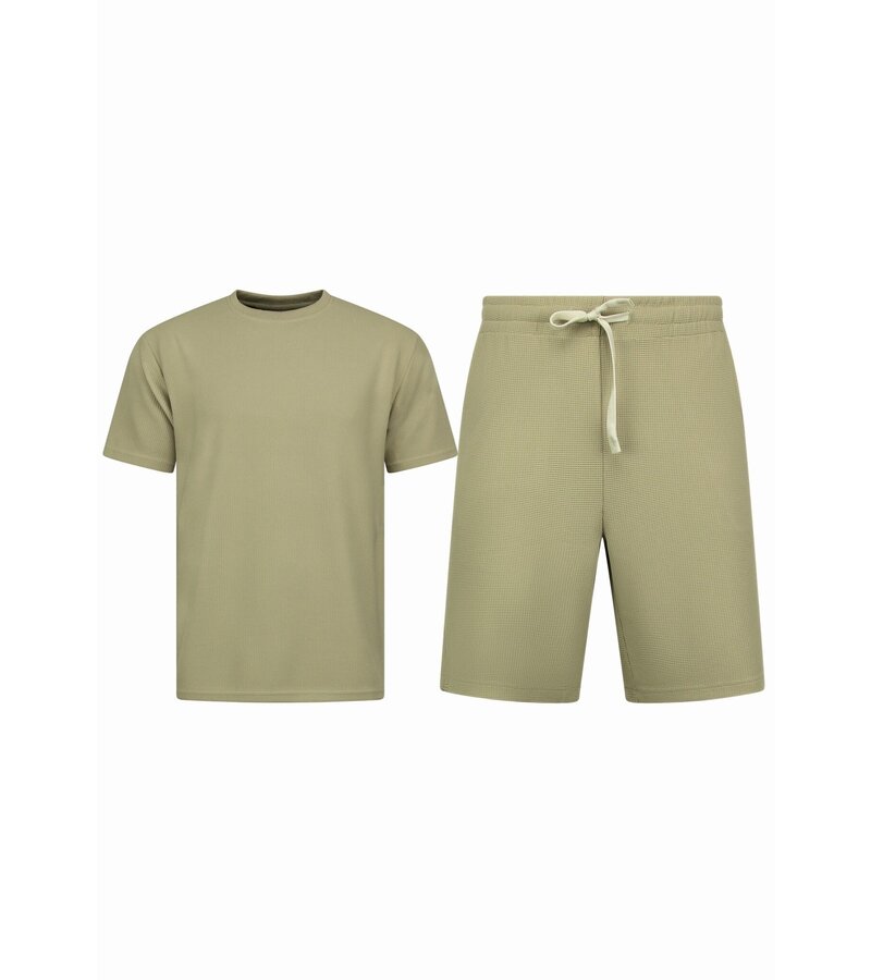 Enos Herr Sommarset - Ribbad Oversized - Tvådelad - Twinset - Set i set - 918 - Brun