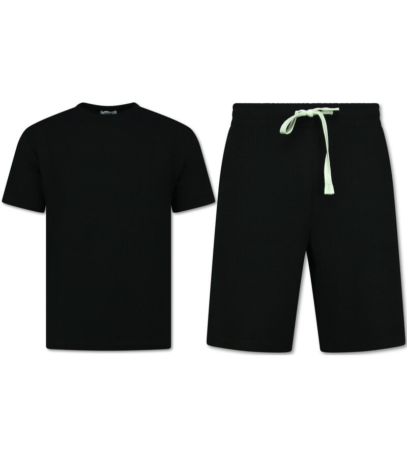 Enos Herr Sommarset - Ribbad Oversized - Tvådelad - Twinset - Set i set - 918 - Svart