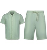 Enos Twinset - Ribbad överdimensionerad skjorta - Herr sommarset - Tvådelat - Set i set - 915 - Beige