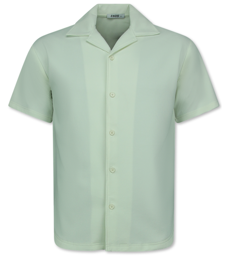 Enos Twinset - Ribbad överdimensionerad skjorta - Herr sommarset - Tvådelat - Set i set - 915 - Beige