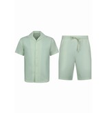 Enos Twinset - Ribbad överdimensionerad skjorta - Herr sommarset - Tvådelat - Set i set - 915 - Beige