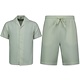 Ribbad överdimensionerad skjorta - Herr sommarset - Tvådelat - Set i delmodell - 0095 - Beige