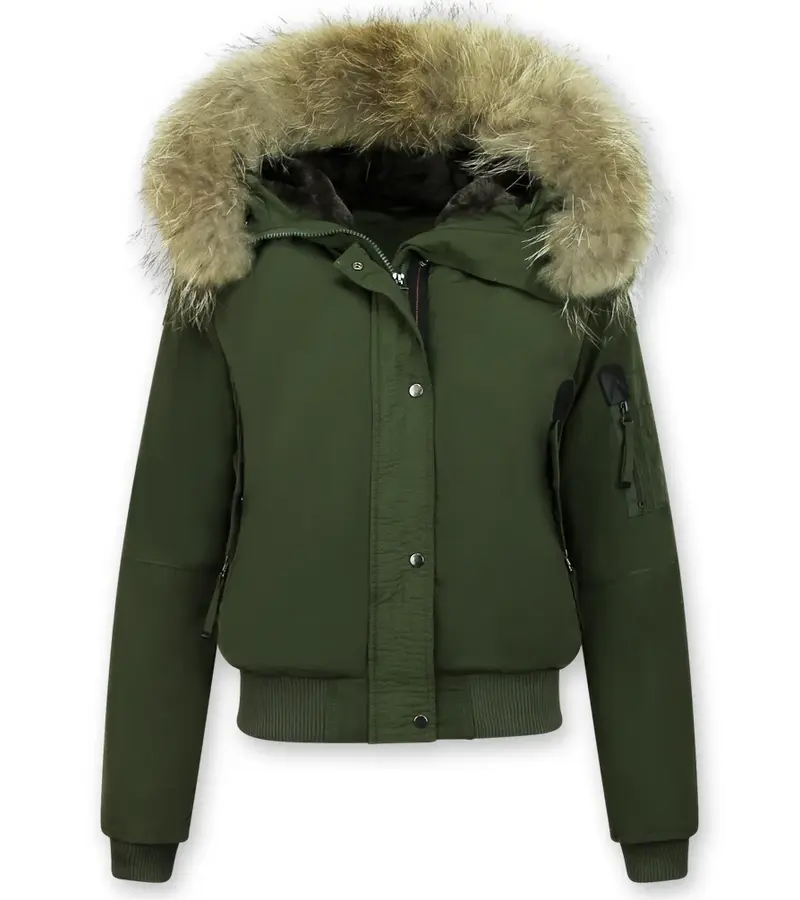 Gentile Bellini Vinterjacka Dam - Kort Jacka Dam med äkta Pälskrage - Grön