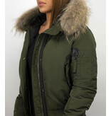 Gentile Bellini Kort Vinterjacka med äkta Pälskrage - Jacka Dam  - DM8815 - Grön