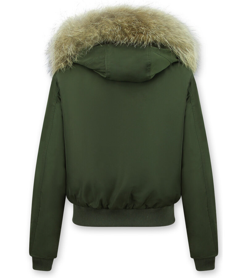 Gentile Bellini Kort Vinterjacka med äkta Pälskrage - Jacka Dam  - DM8815 - Grön