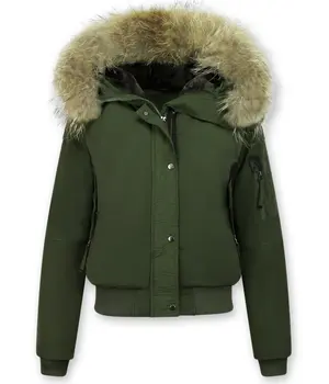 Gentile Bellini Kort Vinterjacka med äkta Pälskrage - Jacka Dam  - DM8815 - Grön