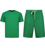 Enos Herr Sommarset - Ribbad Oversized - Tvådelat Set - Twinset - Kombinationsset - F-918 - Grön