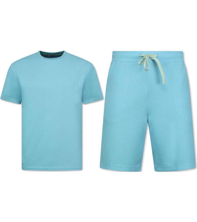 Enos Sommarset Herr - Ribbad Oversized - Tvådelat Set - Twinset - Kombinationsset - F-918 - Turkos