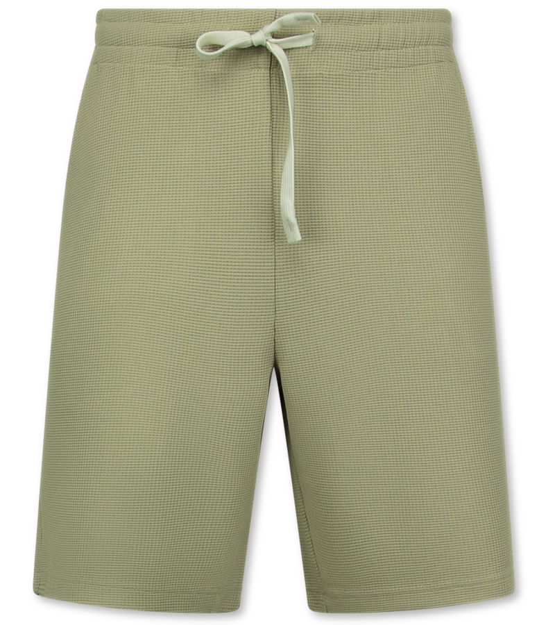 Enos Herr Sommarset - Ribbad Oversized - Tvådelat Set - Twinset - Kombinationsset - F-918 - Brun