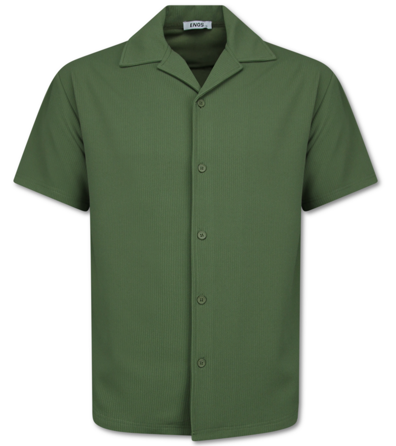 Enos Twinset - Ribbad överdimensionerad skjorta - Sommarset Herr - Tvådelat set - Set med dragkedja - F-915 - Grön