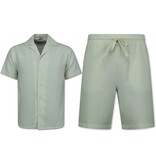 Enos  Ribbad Oversized Skjorta - Sommarset Herr - Tvådelat Set - Kombinationsset - MG-009 - Beige