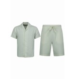 Enos  Ribbad Oversized Skjorta - Sommarset Herr - Tvådelat Set - Kombinationsset - MG-009 - Beige