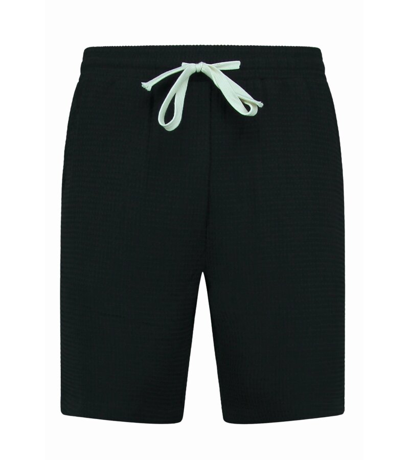 Enos  Ribbad Oversized Skjorta - Sommarset Herr - Tvådelat Set - Kombinationsset - MG-009 - Svart