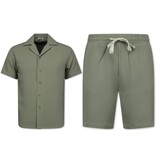 Enos  Ribbad Oversized Skjorta - Sommarset Herr - Tvådelat Set - Kombinationsset - MG-009 - Grå