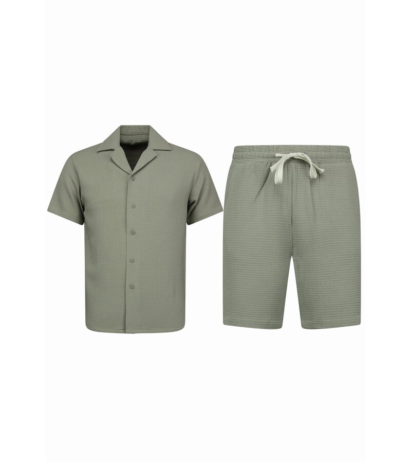 Enos  Ribbad Oversized Skjorta - Sommarset Herr - Tvådelat Set - Kombinationsset - MG-009 - Grå