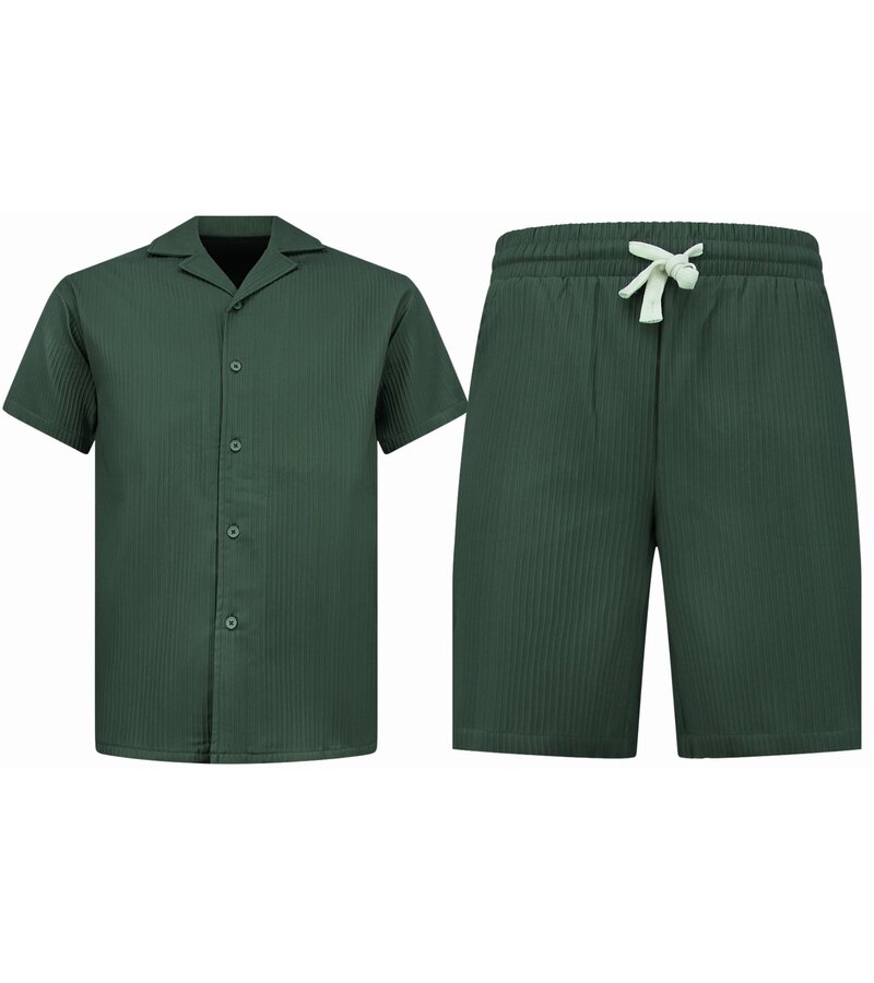 Enos Herrsommarset - Ribbad överdimensionerad skjorta - Herrshorts / Herröverdimensionerad t-shirt - Twinset - F-919 - Grön