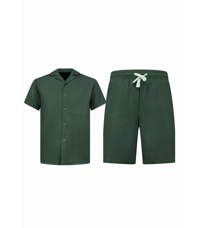 Enos Herrsommarset - Ribbad överdimensionerad skjorta - Herrshorts / Herröverdimensionerad t-shirt - Twinset - F-919 - Grön