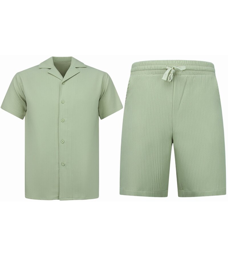 Enos Twinset - Sommarset Herr - Ribbad Oversized Skjorta - Herrshorts / Oversized T-shirt Herr - F-919 - Brun