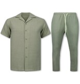 Enos Linne Twinset - Linne Sommarset Herr - Linneskjorta Herr - Sommarbyxor Herr - MG-011 - Beige