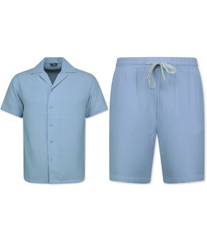 Enos Ribbad Oversized Skjorta - Sommarset Herr - Tvådelat Set - Kombinationsset - MG-009 - Blå