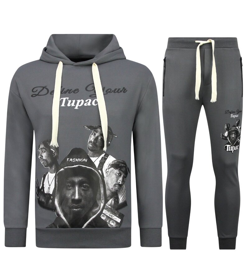 TopStar 2Pac Träningsoverall med Hoodie Herr - Tupac Träningsoveraller - Hemmaställ Herr Vuxna - 672 - Grå