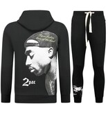 TopStar Tupac Träningsdräkt med Hoodie - 2Pac Joggingdräkt med Hoodie Herr - Hemmadräkt Herr Vuxna - 663- Svart