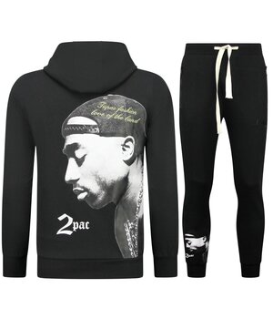TopStar Tupac Träningsdräkt med Hoodie - 2Pac Joggingdräkt med Hoodie Herr - Hemmadräkt Herr Vuxna - 663- Svart