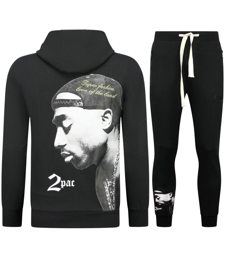 TopStar Tupac Träningsdräkt med Hoodie - 2Pac Joggingdräkt med Hoodie Herr - Hemmadräkt Herr Vuxna - 663- Svart