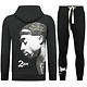 Tupac Träningsdräkt med Hoodie - 2Pac Joggingdräkt med Hoodie Herr - Hemmadräkt Herr Vuxna - 663- Svart