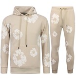 TopStar Tjock vävd herrträningsoverall med heltäckande blommönster - Herrdräkt med blommönster - Twinset - 5991 - Beige