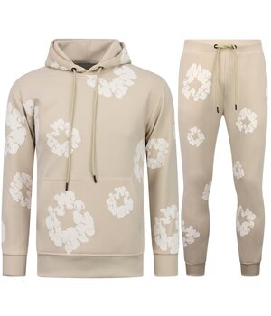 TopStar Tjock vävd herrträningsoverall med heltäckande blommönster - Herrdräkt med blommönster - Twinset - 5991 - Beige