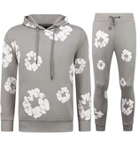 TopStar Tjock vävd herrträningsoverall med heltäckande blommönster - Herrdräkt med blommönster - Twinset - 5991 - Grå