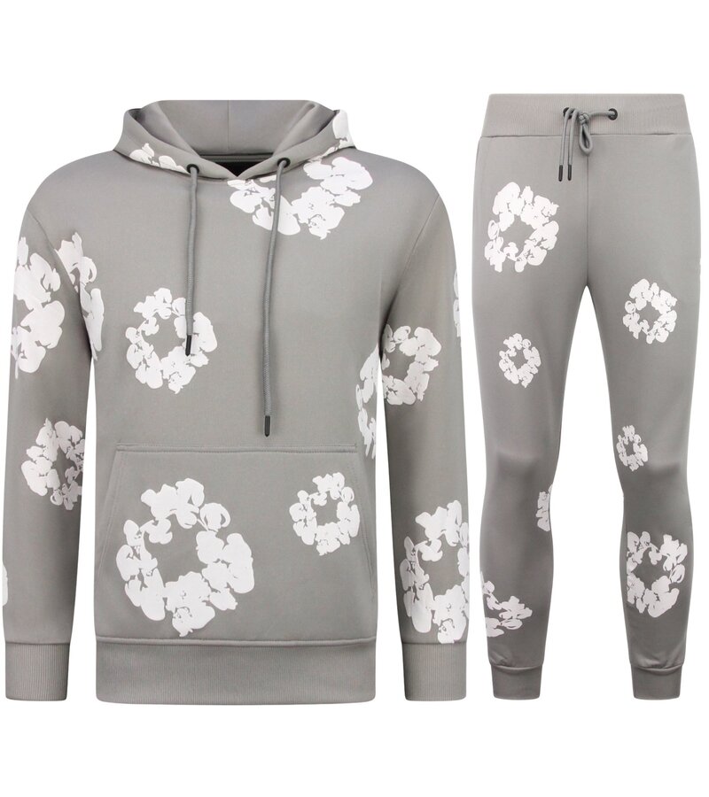 TopStar Tjock vävd herrträningsoverall med heltäckande blommönster - Herrdräkt med blommönster - Twinset - 5991 - Grå