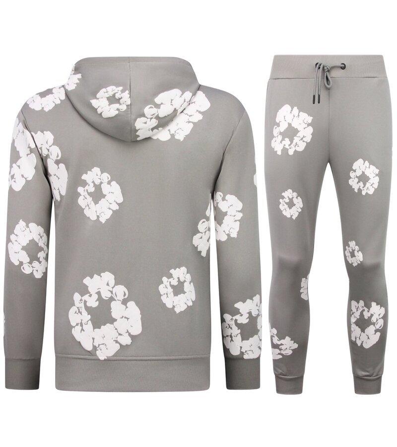 TopStar Tjock vävd herrträningsoverall med heltäckande blommönster - Herrdräkt med blommönster - Twinset - 5991 - Grå