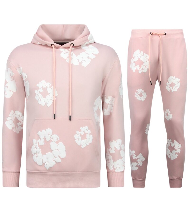 TopStar Tjock vävd herrträningsoverall med heltäckande blommönster - Herrdräkt med blommönster - Twinset - 5991 - Rosa