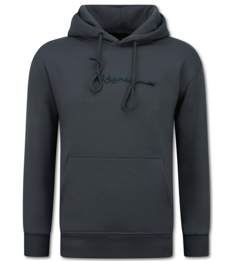 True Rise Överdimensionerad Hoodie Herr med Huva - Algeriet Mönster - Tjock Vävd - 5816- Grå