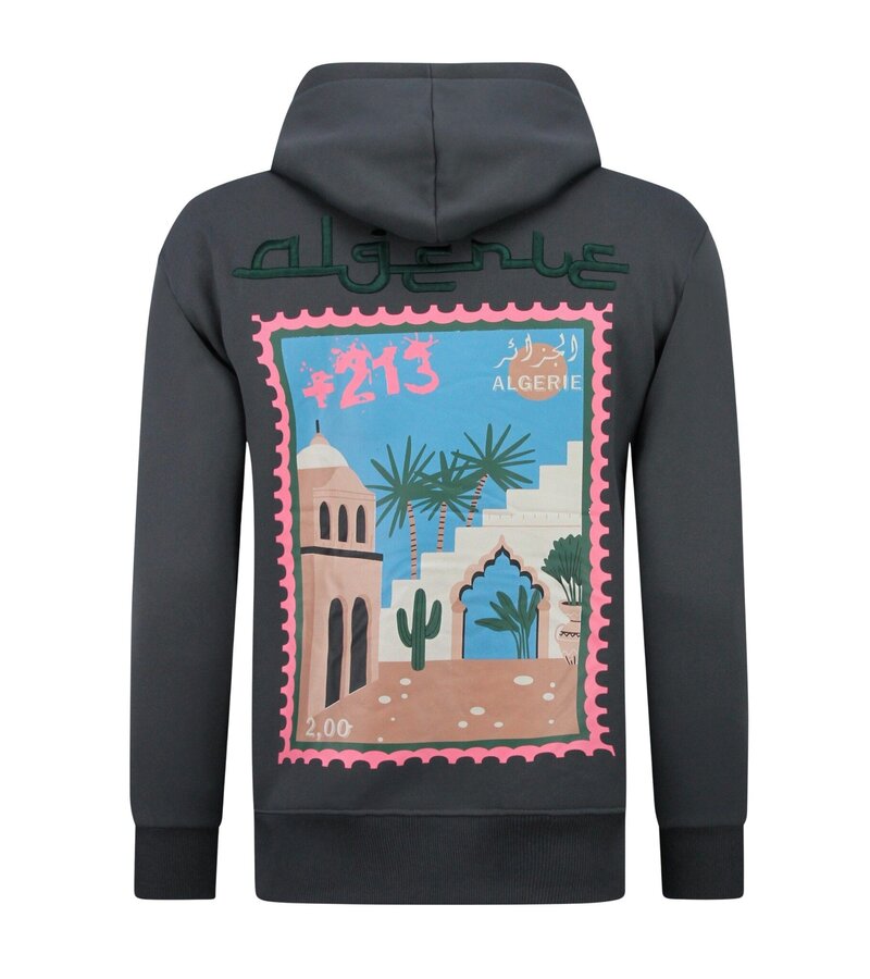 True Rise Överdimensionerad Hoodie Herr med Huva - Algeriet Mönster - Tjock Vävd - 5816- Grå