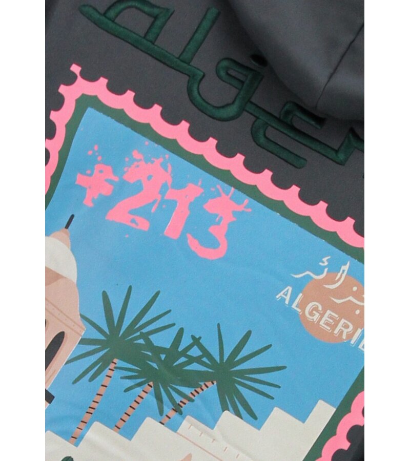 True Rise Överdimensionerad Hoodie Herr med Huva - Algeriet Mönster - Tjock Vävd - 5816- Grå