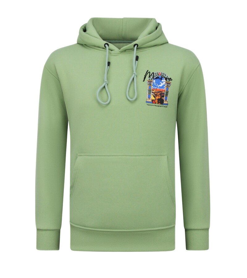 True Rise Överdimensionerad Hoodie Herr med Huva - Marockanskt Mönster - Tjock Vävd - 5818 - Grön