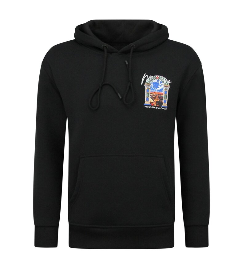 True Rise Överdimensionerad Hoodie Herr med Huva - Marockanskt Mönster - Tjock Vävd - 5818 - Svart
