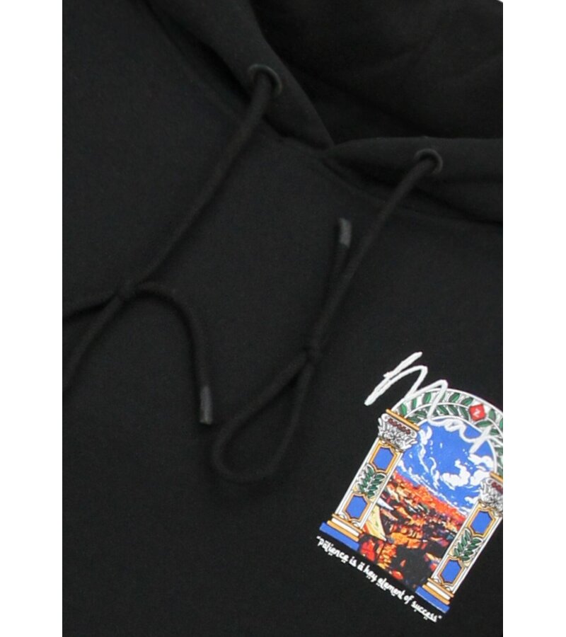True Rise Överdimensionerad Hoodie Herr med Huva - Marockanskt Mönster - Tjock Vävd - 5818 - Svart