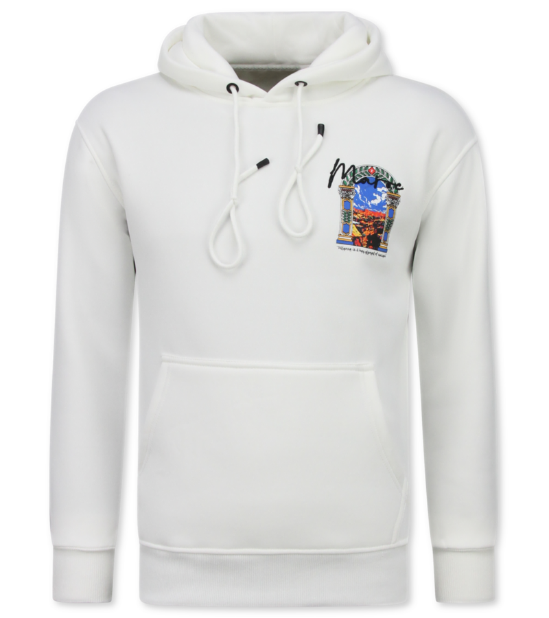 True Rise Överdimensionerad Hoodie Herr med Huva - Marockanskt Mönster - Tjock Vävd - 5818 - Vit