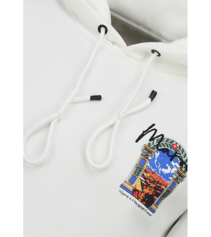 True Rise Överdimensionerad Hoodie Herr med Huva - Marockanskt Mönster - Tjock Vävd - 5818 - Vit