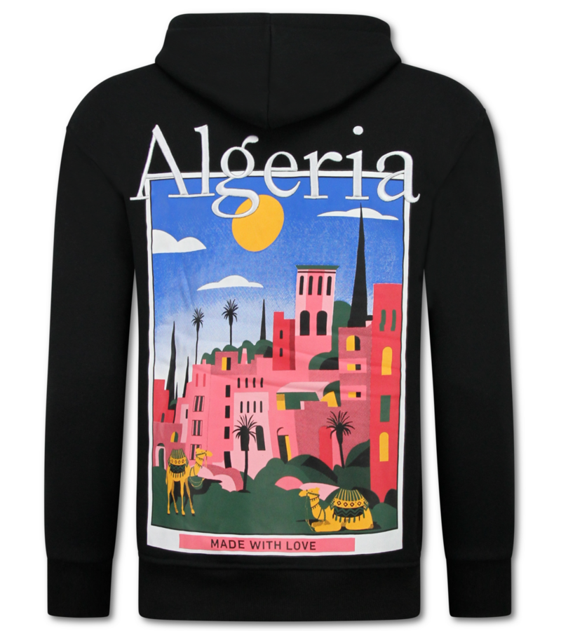 True Rise Överdimensionerad Hoodie Herr med Huva - Algeriet Mönster - Tjock Vävd - 5813 - Svart