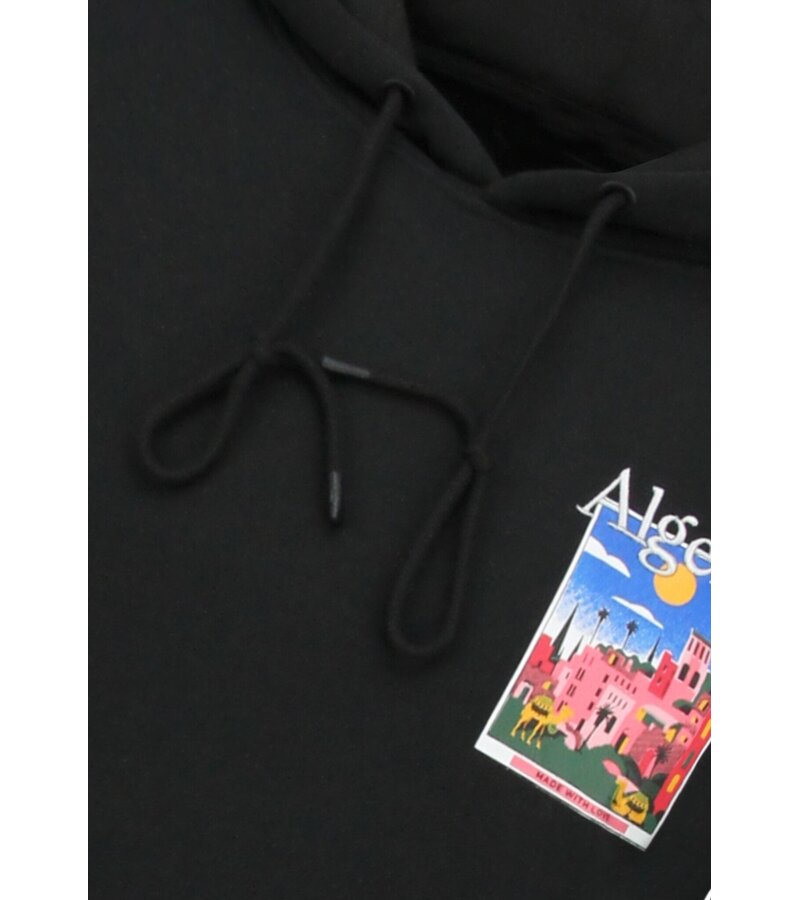 True Rise Överdimensionerad Hoodie Herr med Huva - Algeriet Mönster - Tjock Vävd - 5813 - Svart