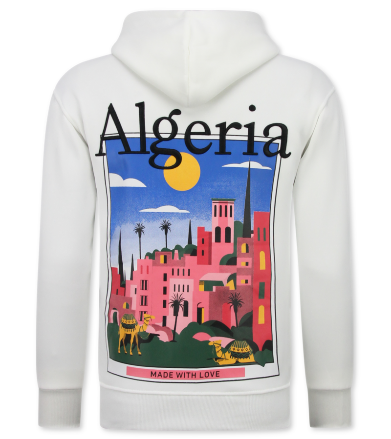 True Rise Överdimensionerad Hoodie Herr med Huva - Algeriet Mönster - Tjock Vävd - 5813 - Vit