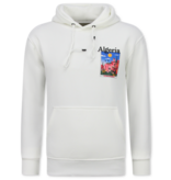 True Rise Överdimensionerad Hoodie Herr med Huva - Algeriet Mönster - Tjock Vävd - 5813 - Vit