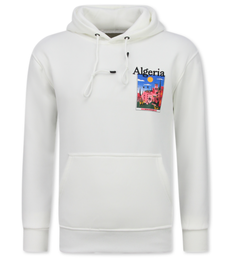 True Rise Överdimensionerad Hoodie Herr med Huva - Algeriet Mönster - Tjock Vävd - 5813 - Vit